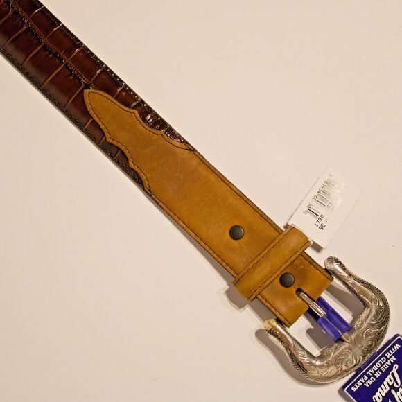 NWT Tony Lama USA Croc Embossed Brown Leather Western Belt Men Sz 36 (44"x1.5") - Picture 6 of 11